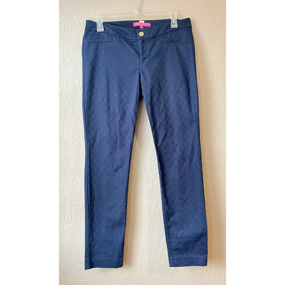 Lilly Pulitzer Kelly Textured Ankle Length 28" Skinny Pant Midnight Navy Size 6